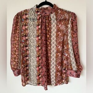 Floral Paisley Long-Sleeve Blouse - Rust Pink